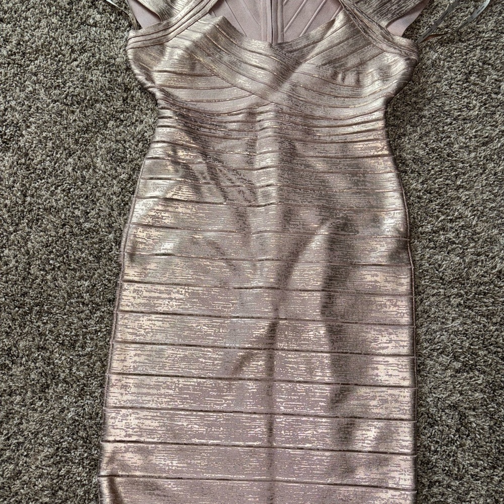 Herve Leger rose gold Metallic Dress
